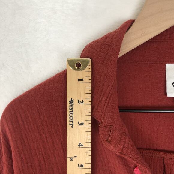 IVY JANE Tie Top Sz XS Maroon Red Ric Rac Bell Sleeve Button Up Crinkle Cotton - Picture 5 of 7